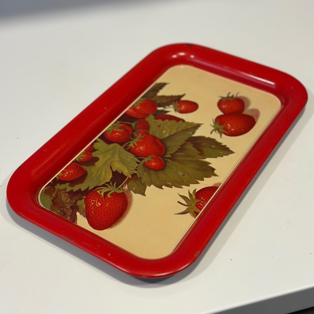 Vintage metal tin strawberry serving tray